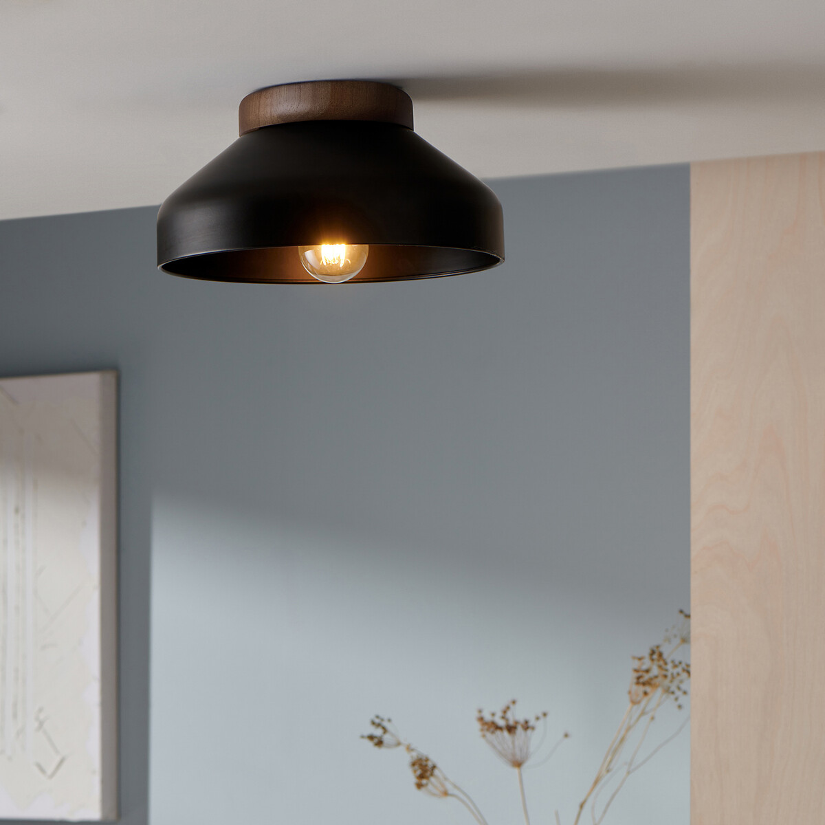 MADE.COM Albert Flush Ceiling Light in Dark Wood matt black, MADE