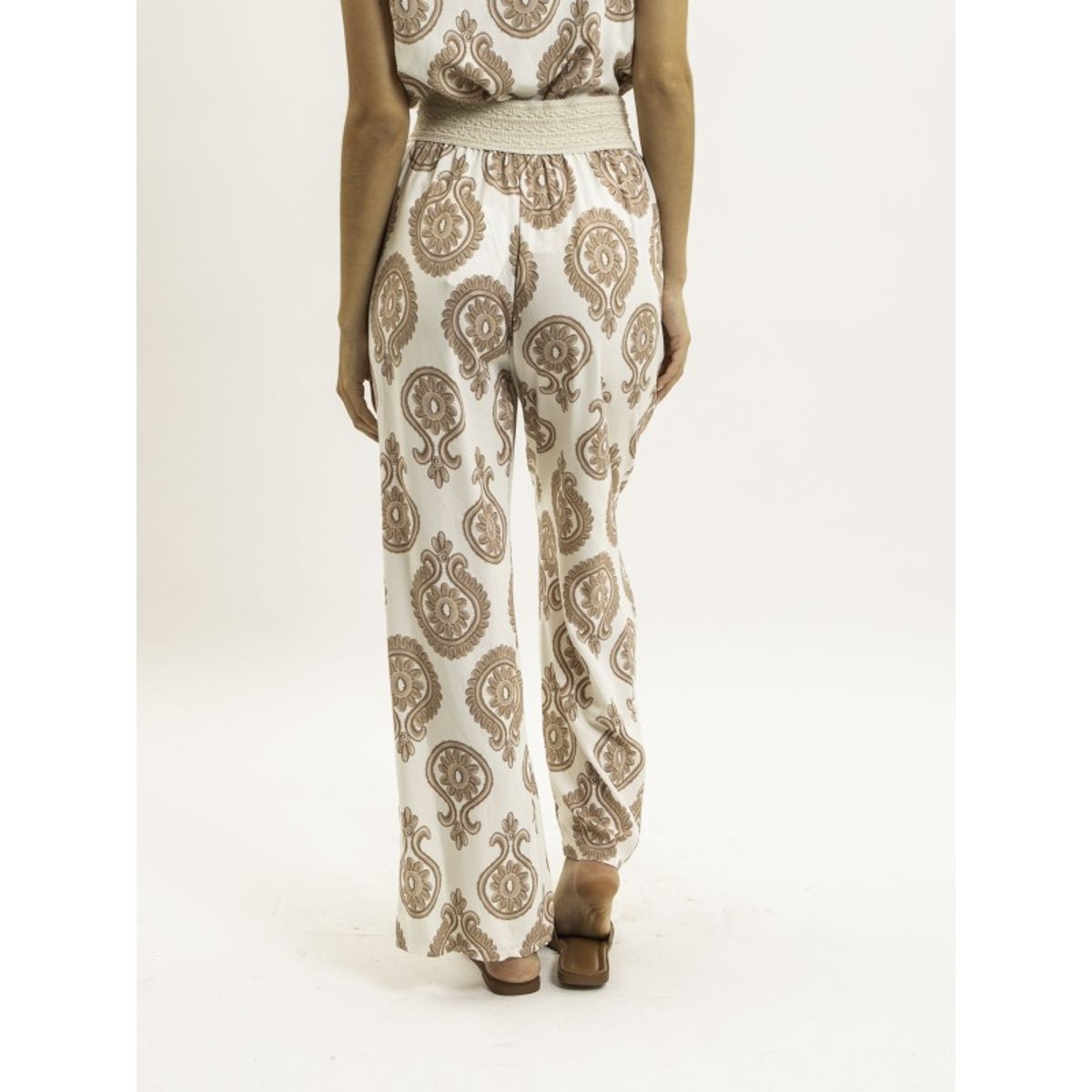 Pantalon Fluide Motifs Emiline beige, DONA LISA
