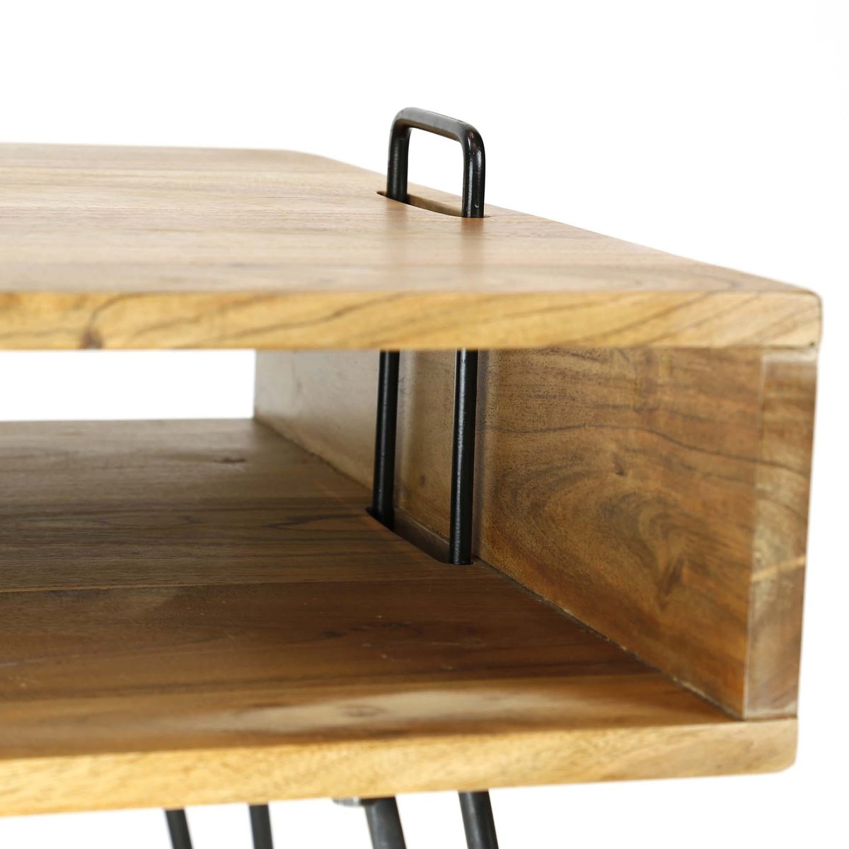 Table basse rectangulaire bois massif naturel 2 niches ouvertes 100x60cm MELBOURNE bois naturel, PIER IMPORT