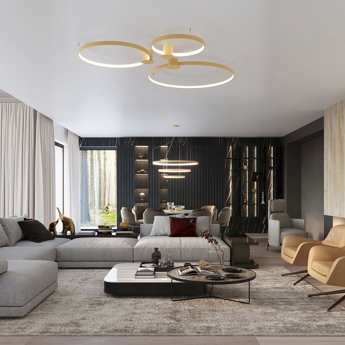 Lustre Aluminium Doré LED 2 Rio doré, EDEN