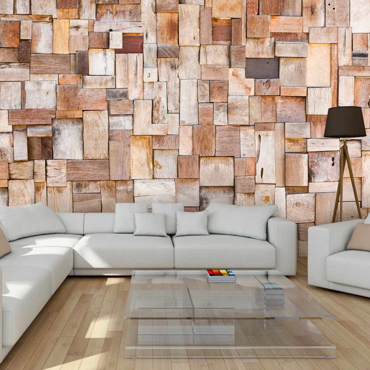 Papier peint intissé panoramique Larch mosaic beige, EDEN