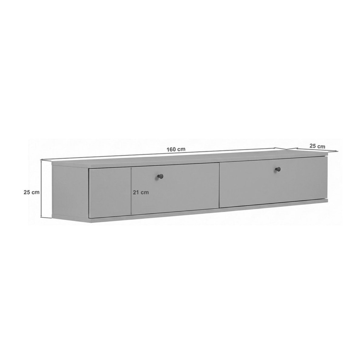 Meuble tv suspendu 2 portes plateau bois foncé L160cm- YARA blanc, DRAWER