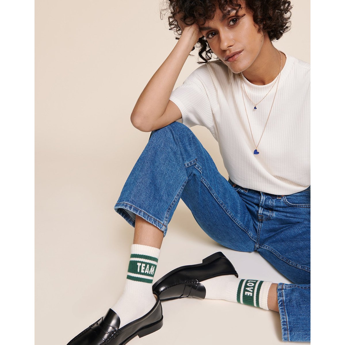 Chaussettes Love team, LOVE TEAM blanc - blanc - crème/vert, EMOI EMOI
