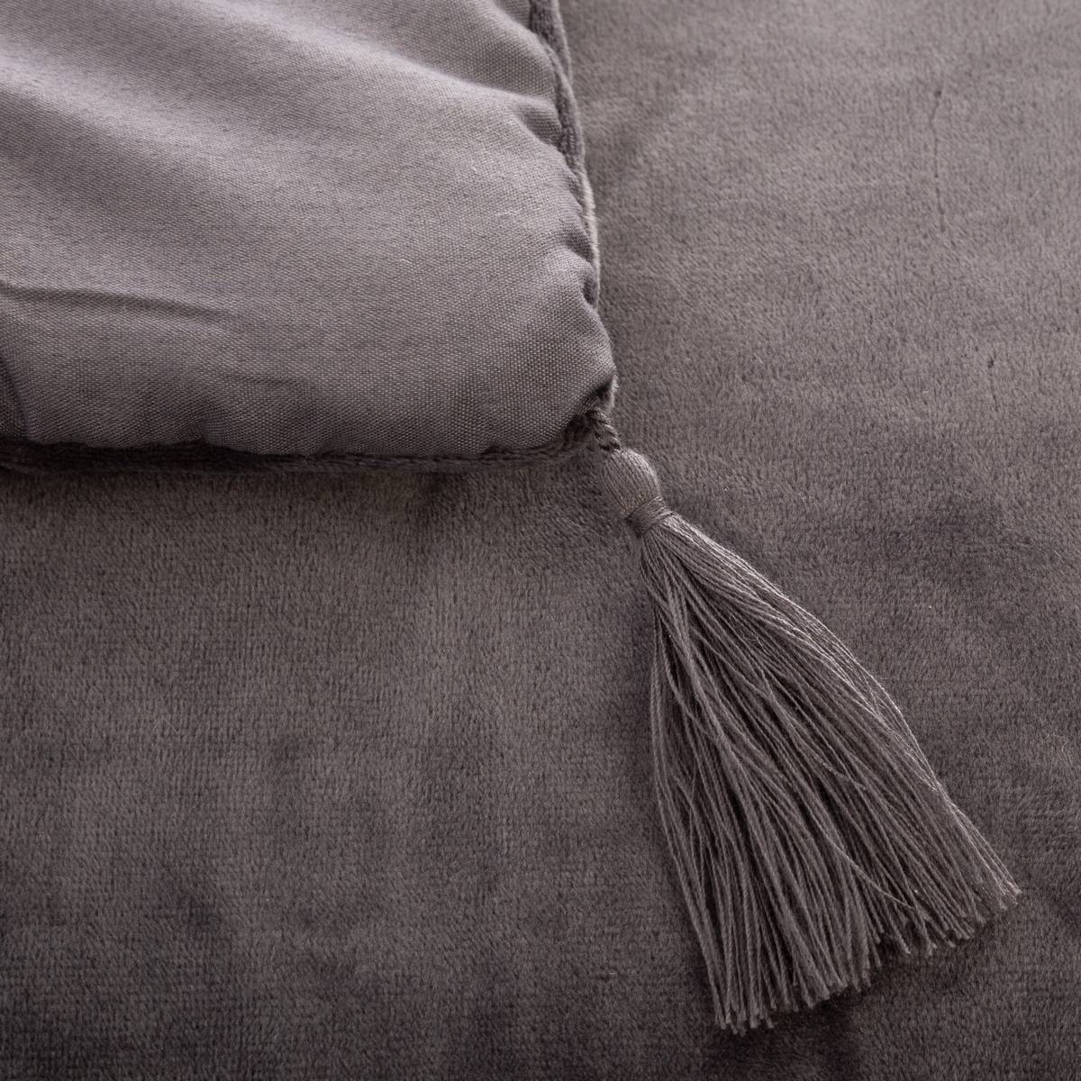 Édredon en velours avec pompons SONIA gris, ATMOSPHERA