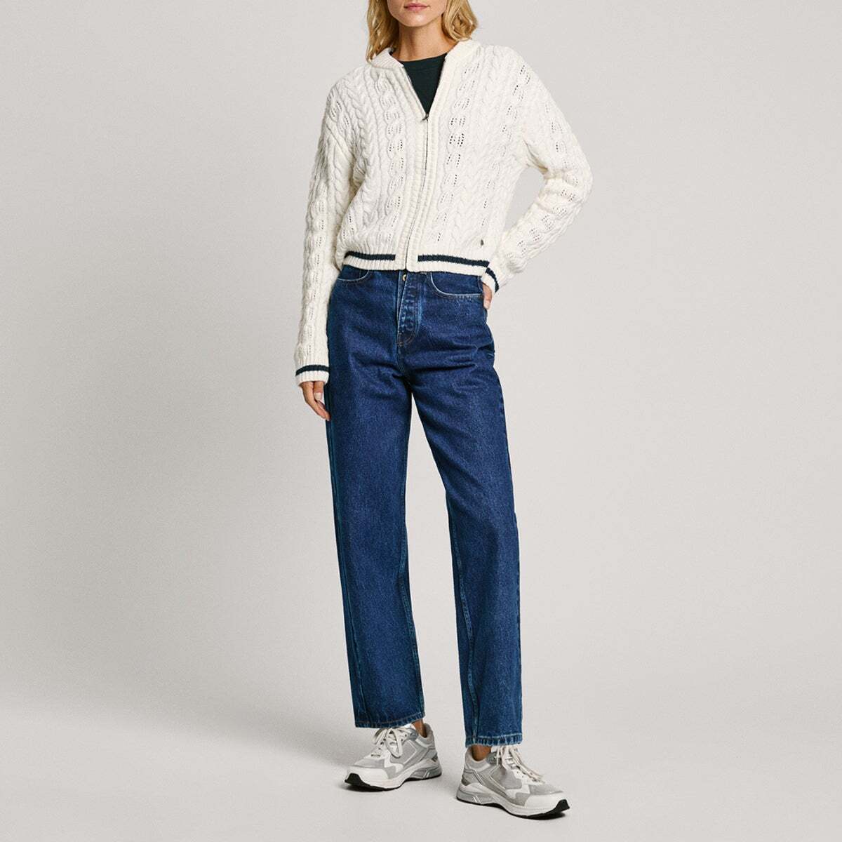 Gilet En Maille Torsadée blanche mousse, PEPE JEANS