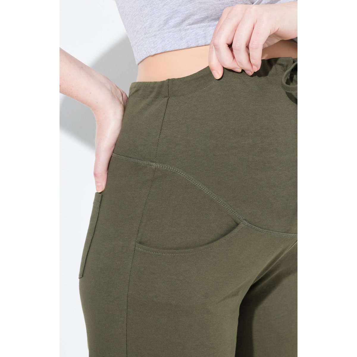 Pantalon de grossesse en molleton gris olive, ULLA POPKEN