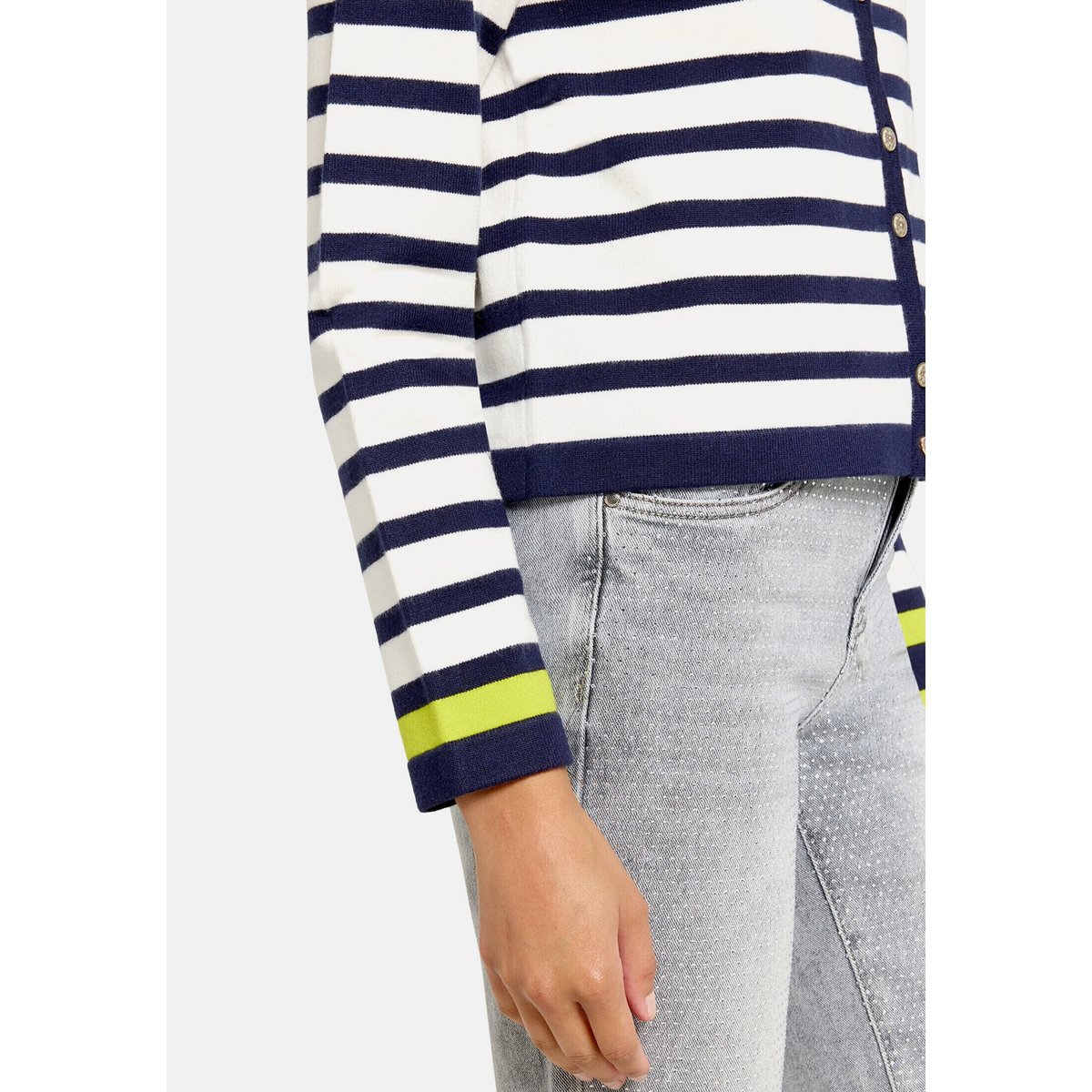 Cardigan en fine maille à encolure ronde bleu/blanc, CARTOON