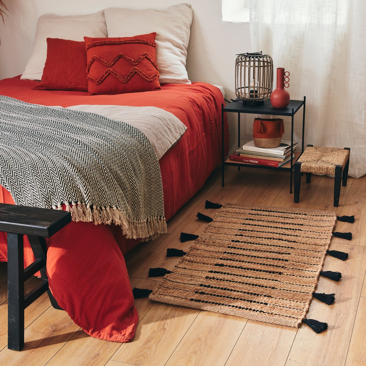 Tapis en jute tressé, JIMMA naturel, noir, INSPIRE