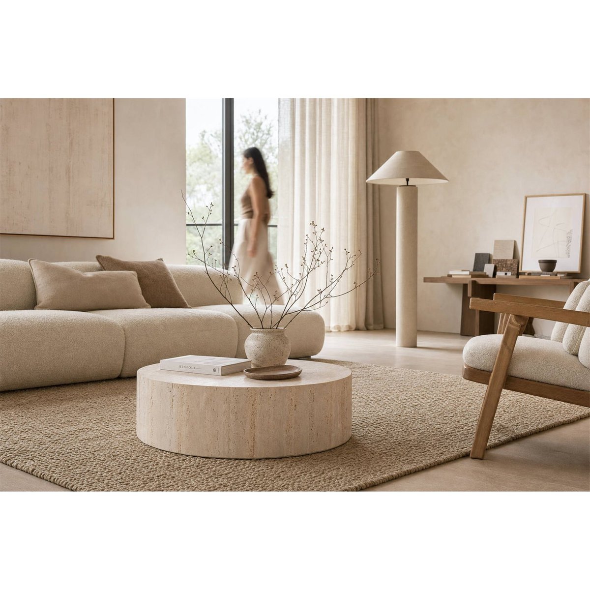 Table basse ronde en marbre travertin naturel, RECOLLECTION