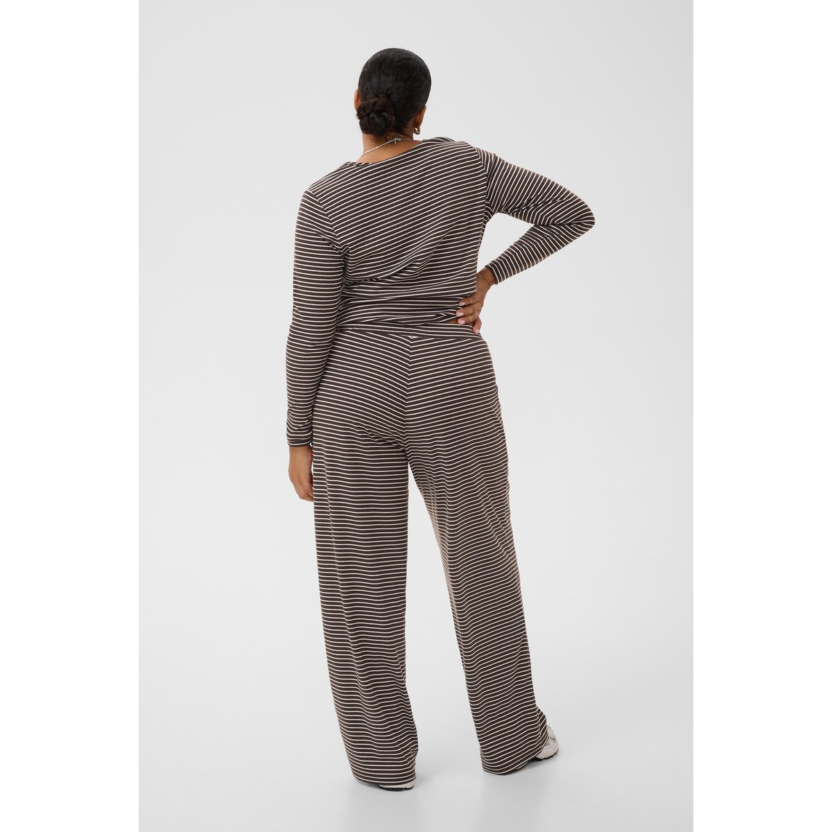 Pantalon Tricoté marrno blanc coffeebean/chalk stripe, KAFFE CURVE