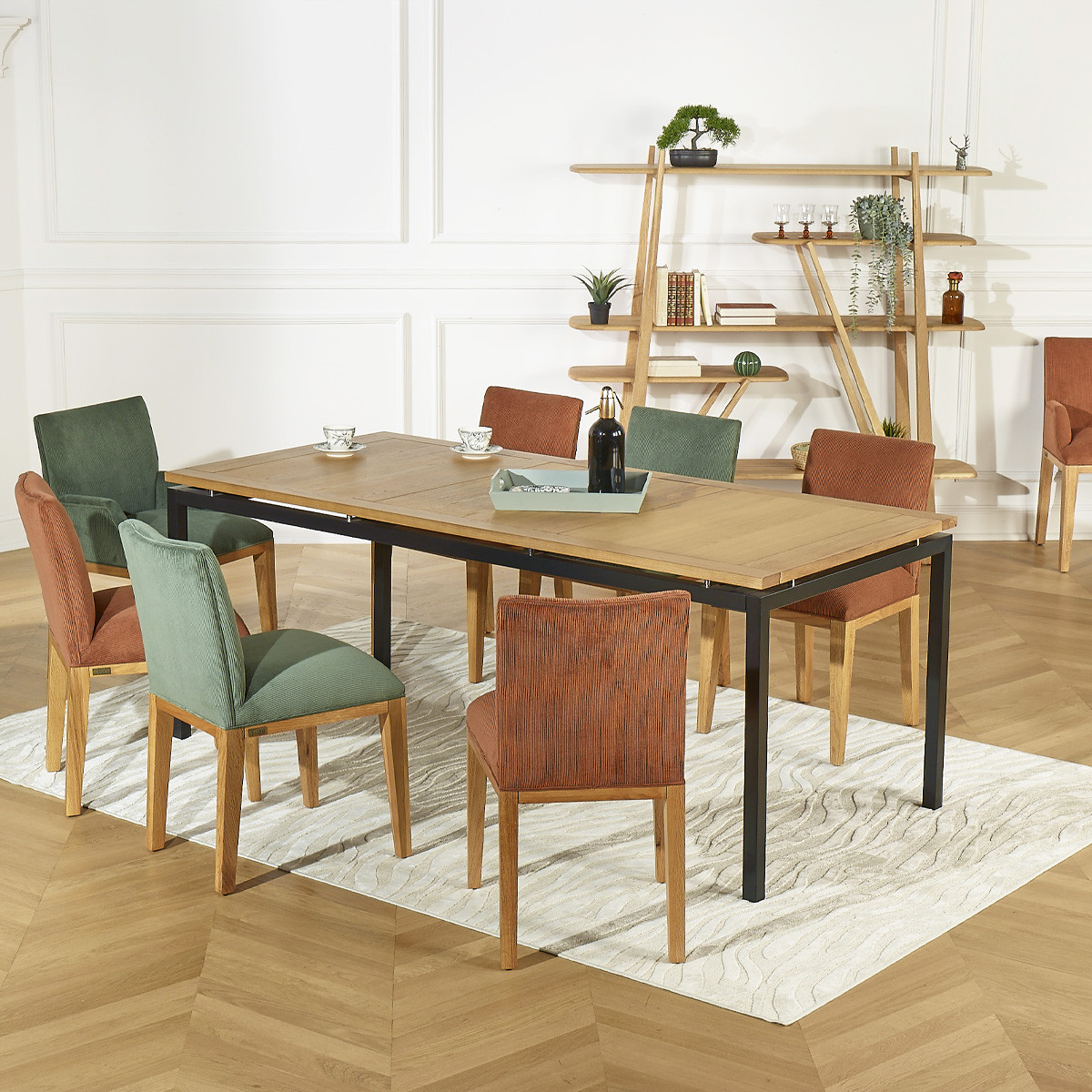 Table rectangulaire métal et chêne, 8 couverts AIMIE noire, ROBIN DES BOIS