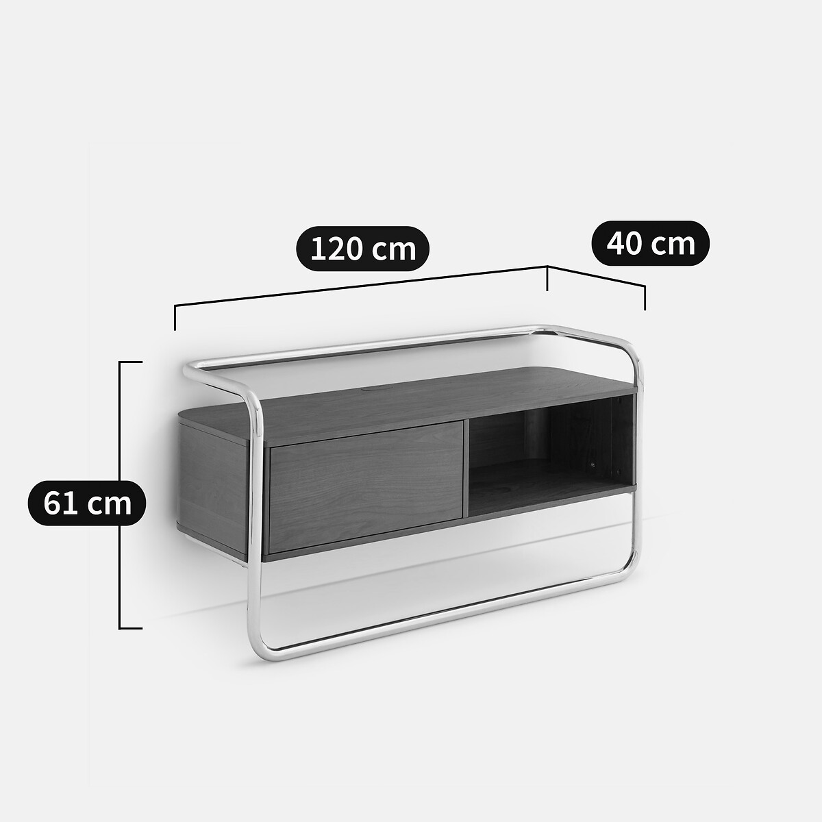 Meuble TV caisson 1 porte, largeur 120 cm, GIORGIO coloris noyer/chrome, LA REDOUTE INTERIEURS
