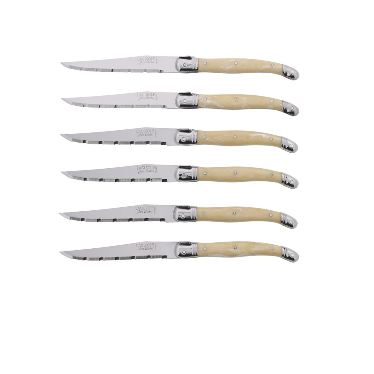 Coffret de 6 couteaux Laguiole en corne beige, JEAN DUBOST