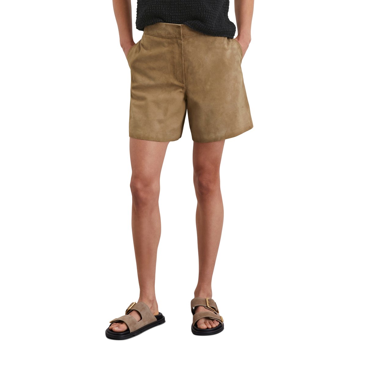 Short en cuir shaped en cuir de chèvre souple beige, MARC O'POLO