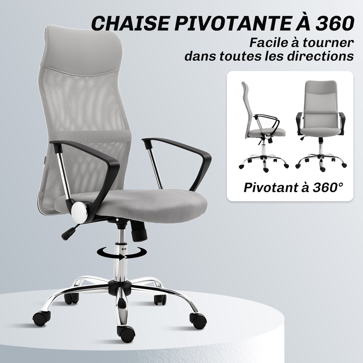 Chaise de bureau Tissu maille Gris gris, HOMCOM