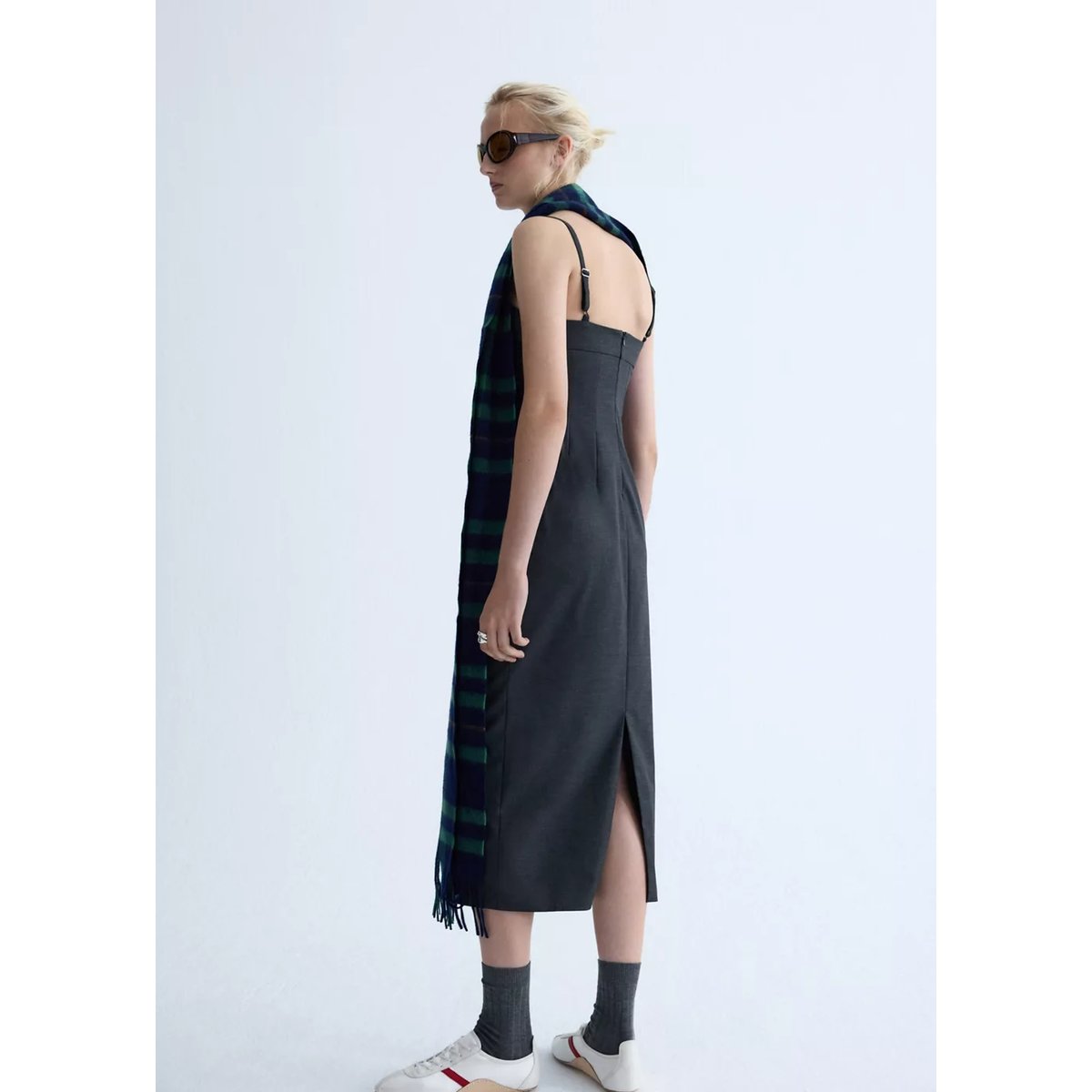 Robe laine coutures décoratives gris, MANGO