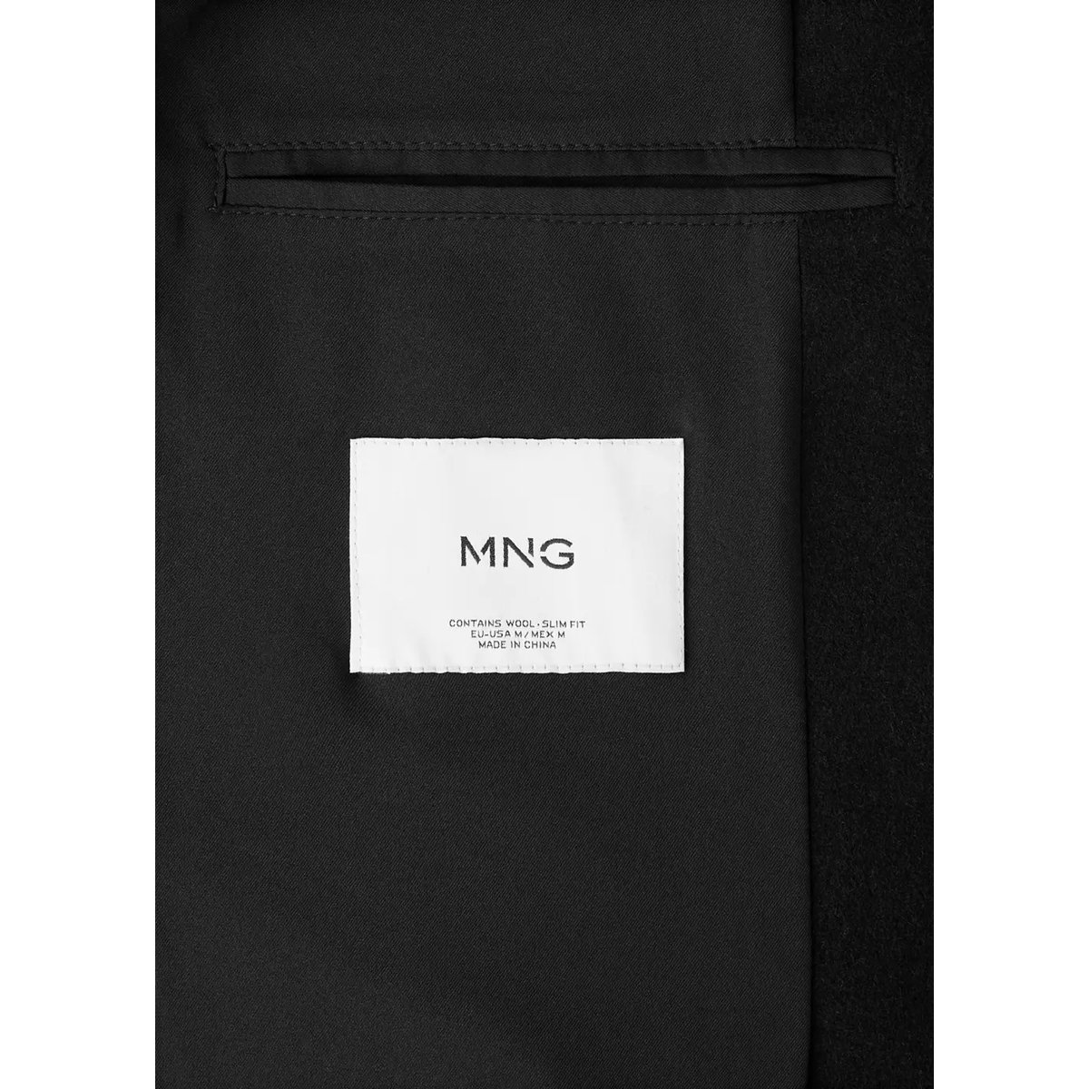 Manteau en laine à col cheminée noir, MANGO MAN