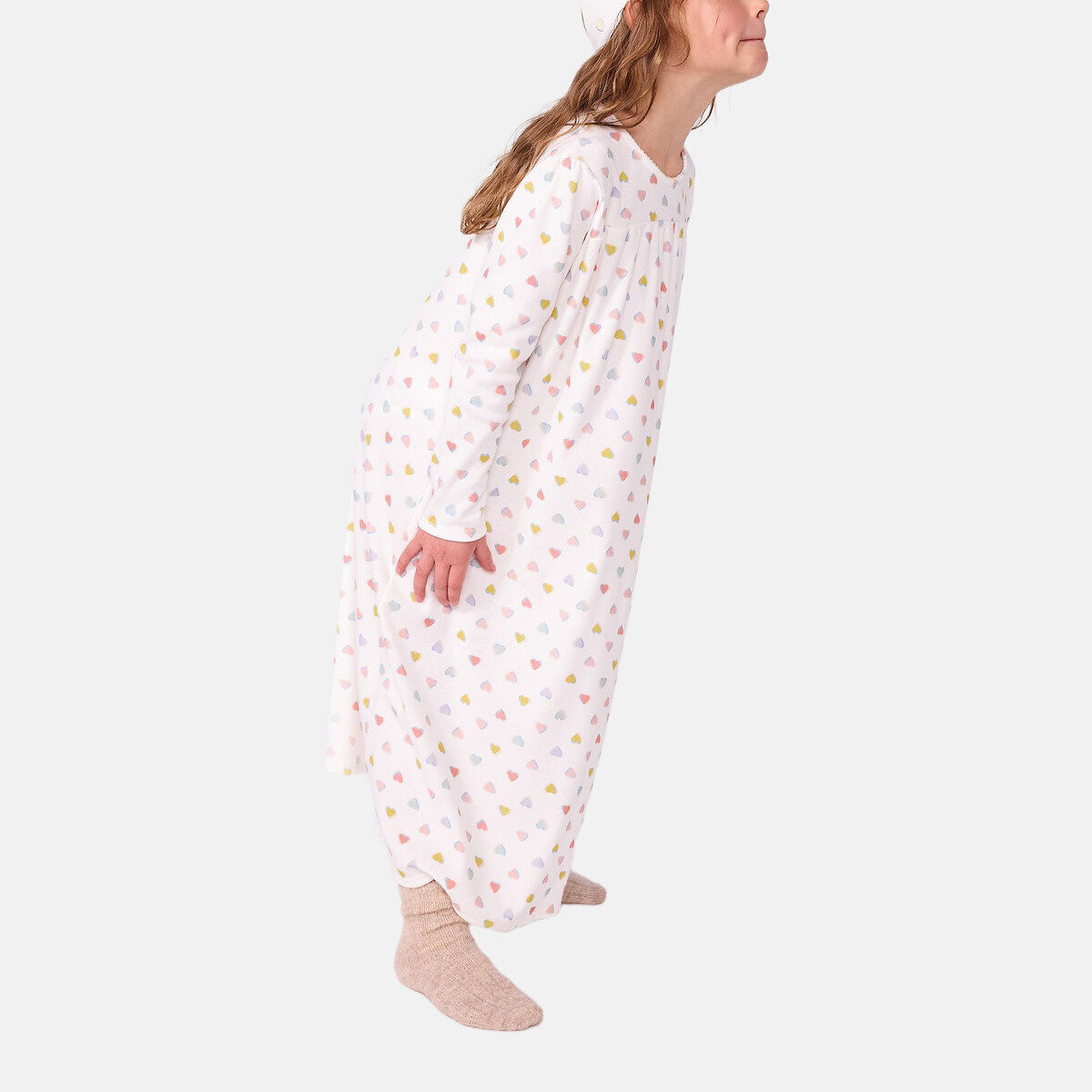 Chemise de nuit princesse avec diadème en coton imprimé fond blanc, PETIT BATEAU
