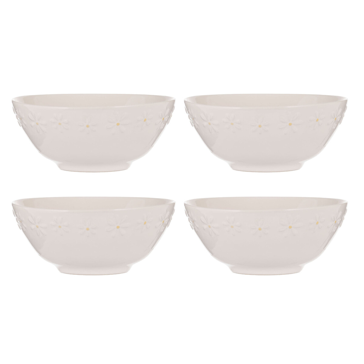 Set of 4 Daisy Cereal Bowls white, PRICE & KENSINGTON