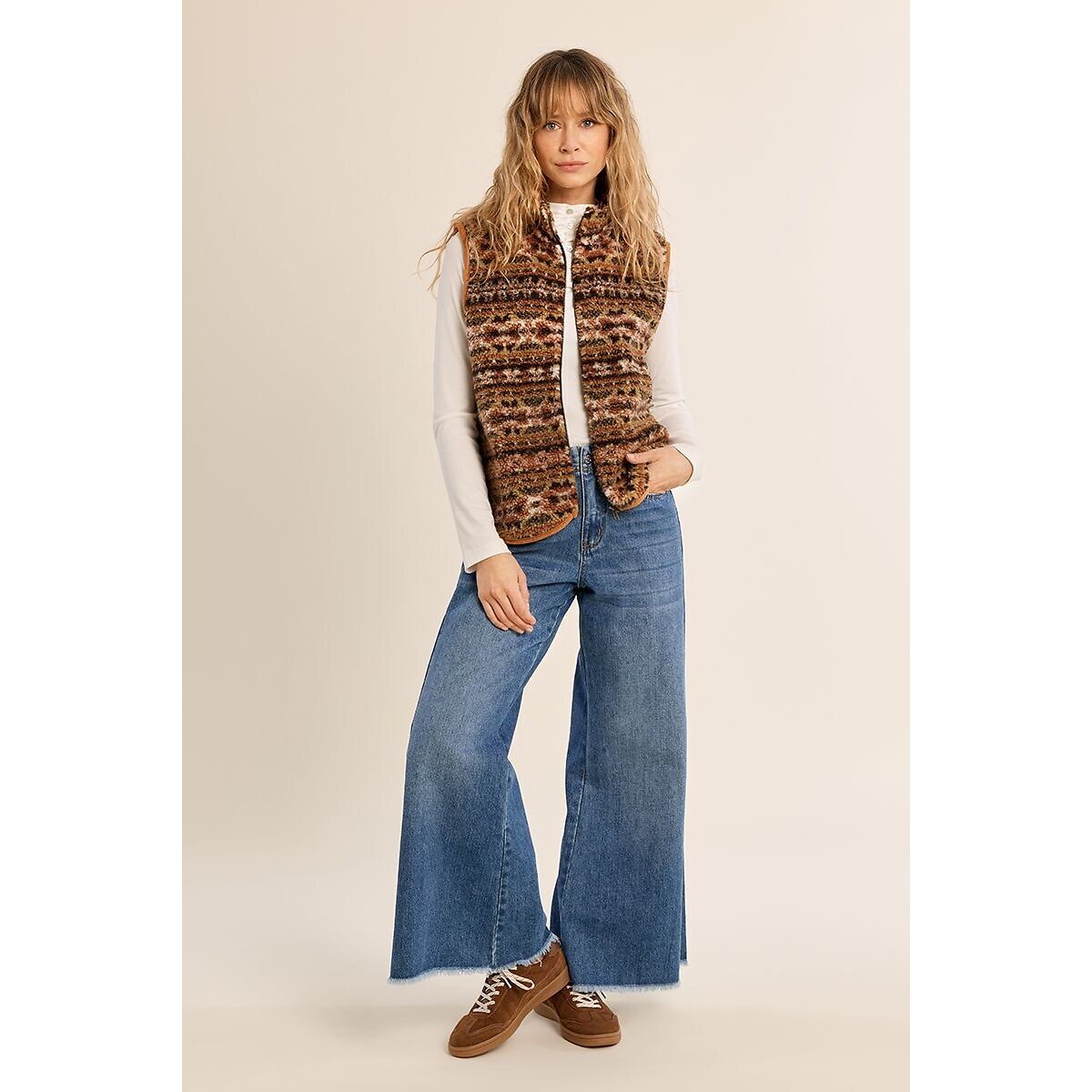 Veste polaire imprimée sans manches marron, MOLLY BRACKEN