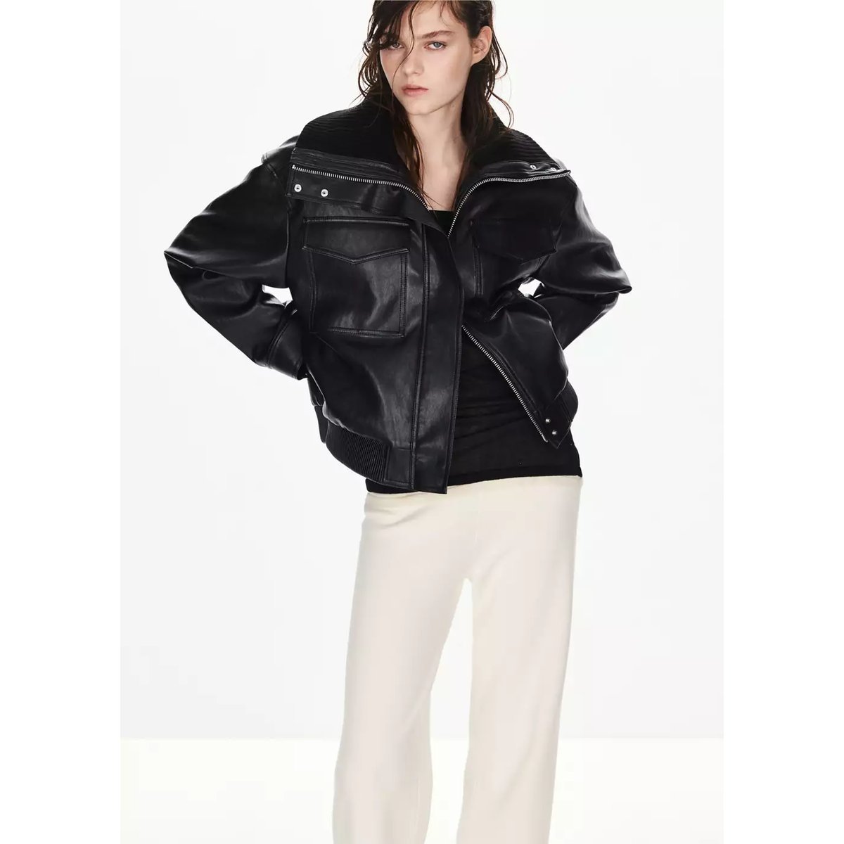 Pantalon droit maille fine écru, MANGO
