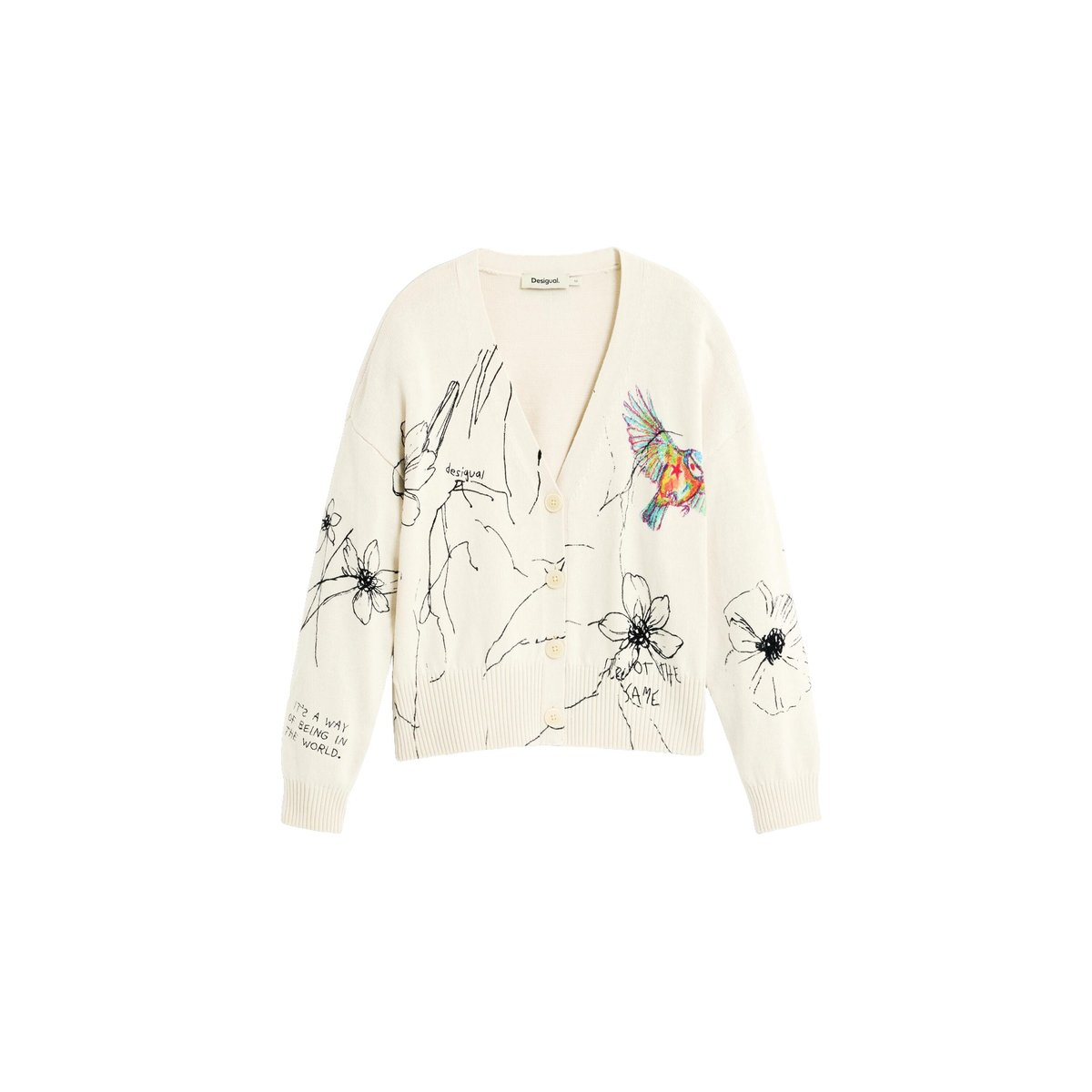 Cardigan à imprimé floral blanc, DESIGUAL