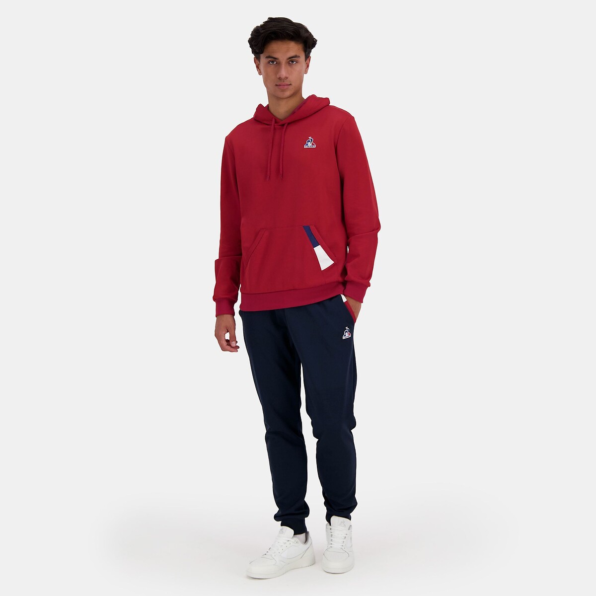 Sweat com capuz tricolor vermelho, LE COQ SPORTIF