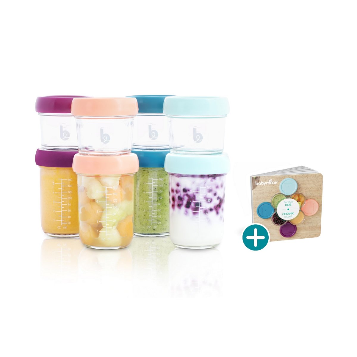 Pots de conservation en verre et livre de recettes transparent, BABYMOOV