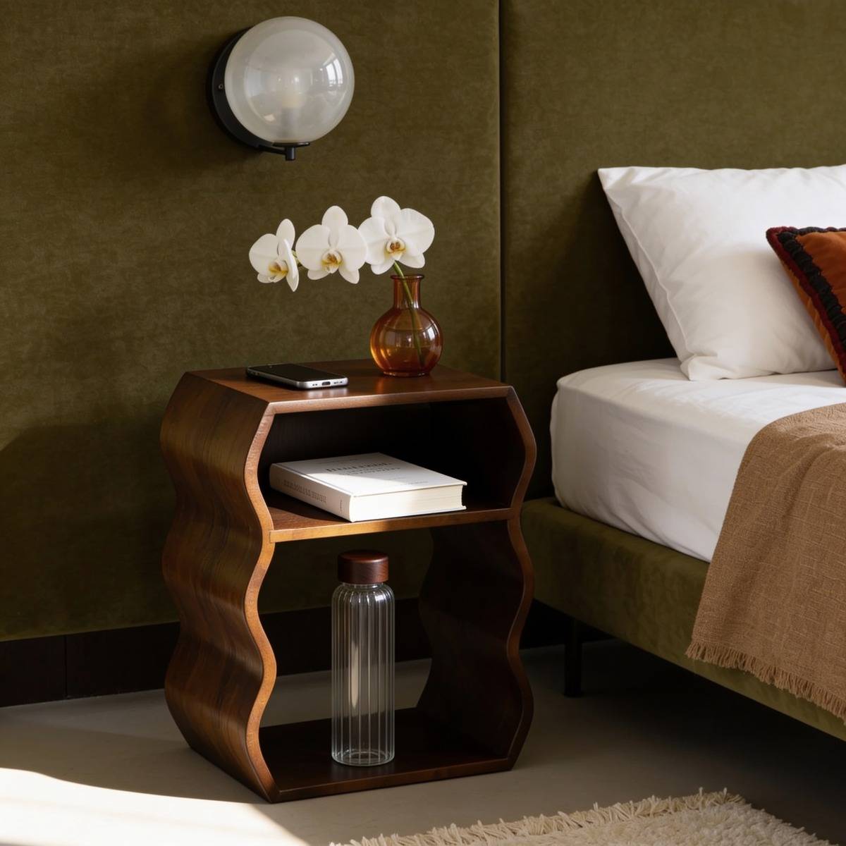 Table de chevet en bois de manguier vagues  MAORA bois foncé, MADE IN MEUBLES 