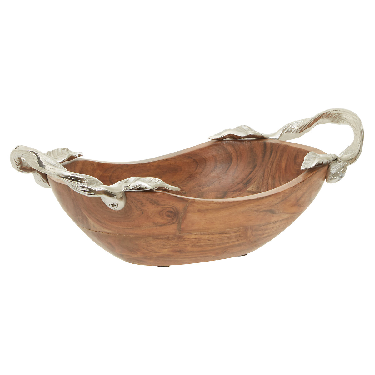 Medium Acacia Wood Oval Bowl with Aluminium Leaf Handle brown, SO'HOME