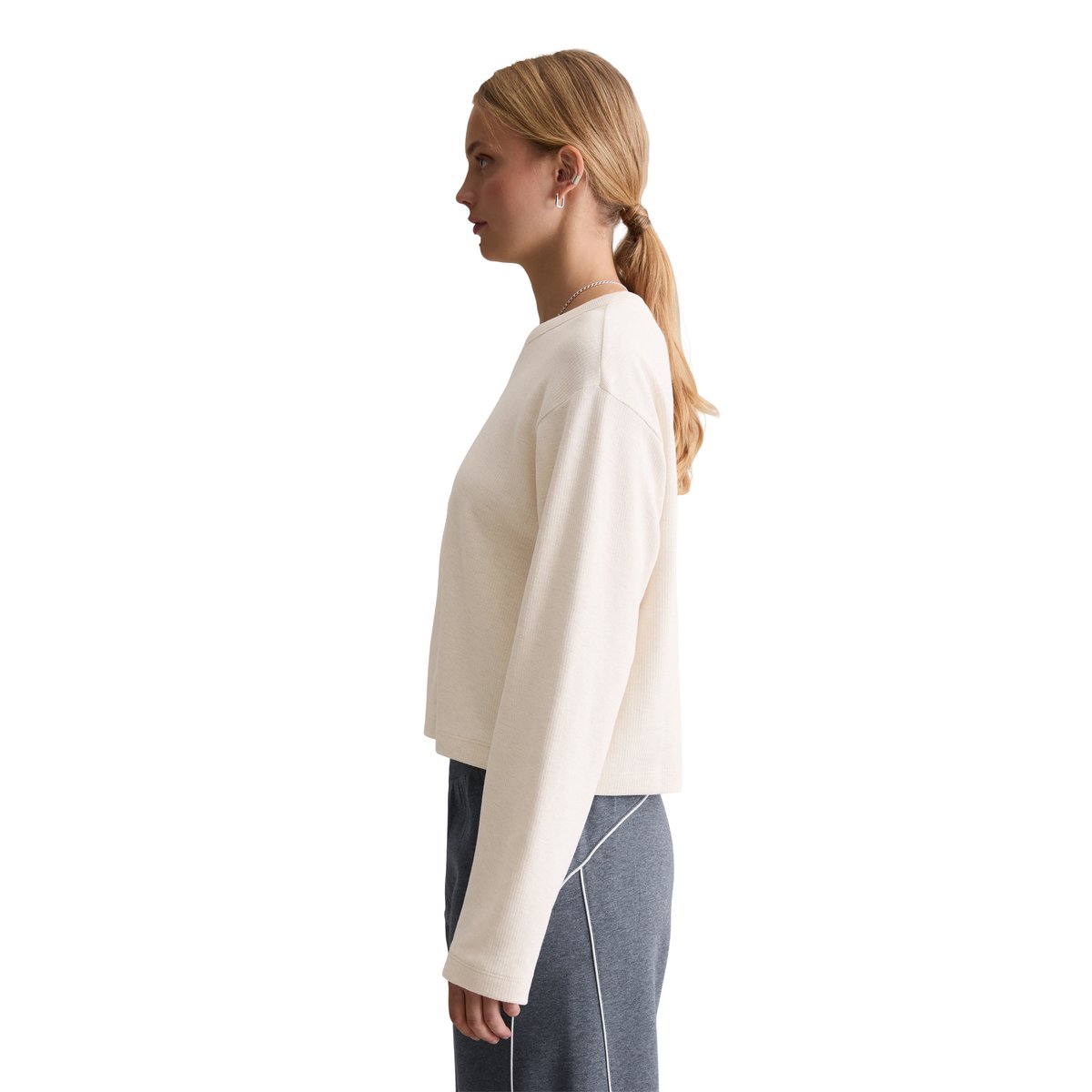 T-shirt long relaxed en jersey lourd blanc naturel, MARC O’POLO DENIM