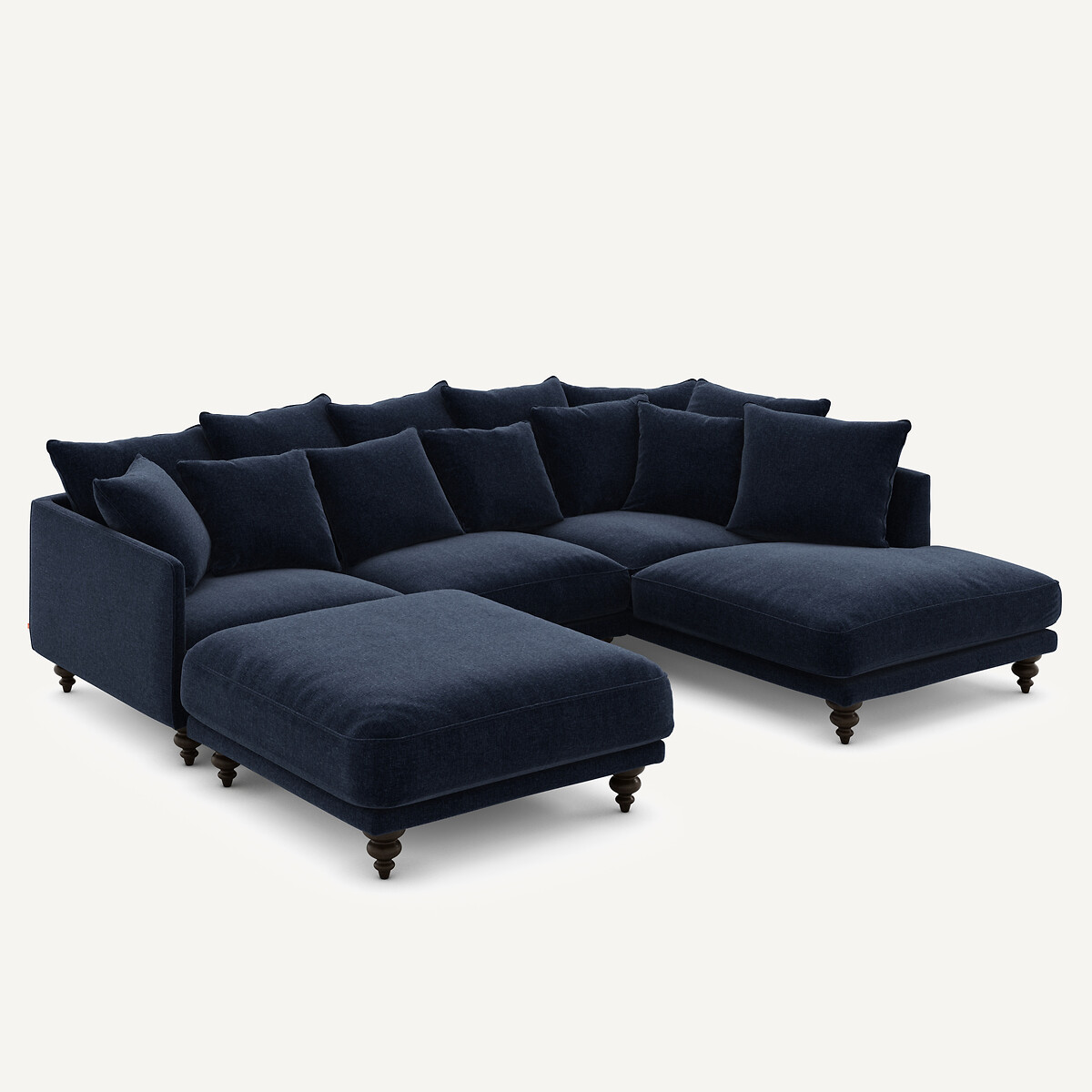 Ecksofa aus Chenille-Velours, Lazare dunkelblau, AM.PM