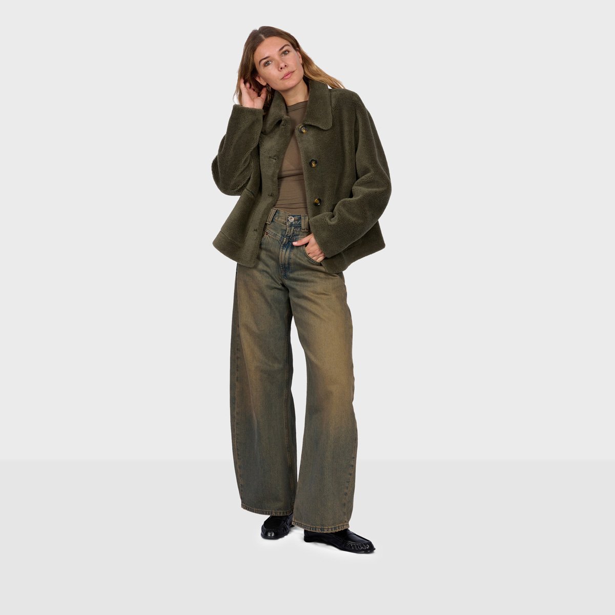 Veste à col chemise réversible VIRGINIA vert olive foncé, OAKWOOD