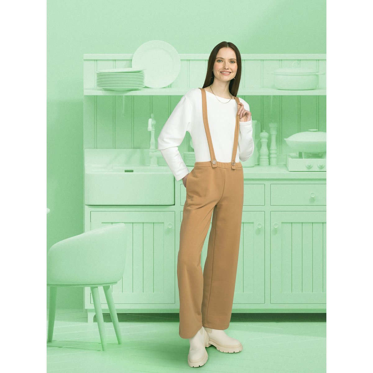 Pantalon salopette Sweetened marron, LUNA SPLENDIDA