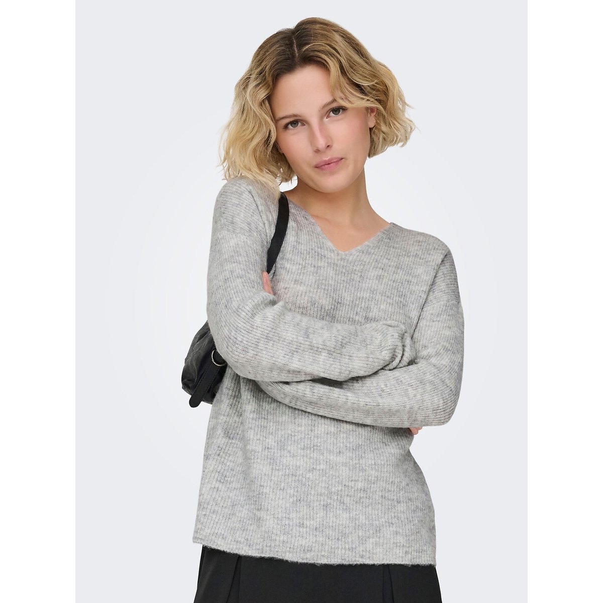 Pull maille mousseuse gris clair, ONLY