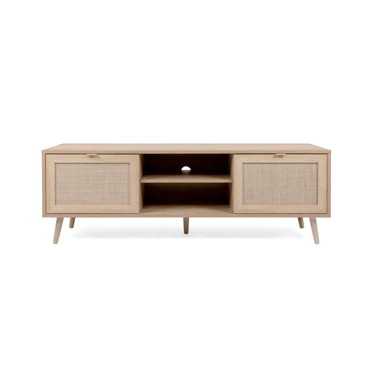 Meuble TV bohème 2 portes 1 niche centrale SONA bois naturel, PIER IMPORT
