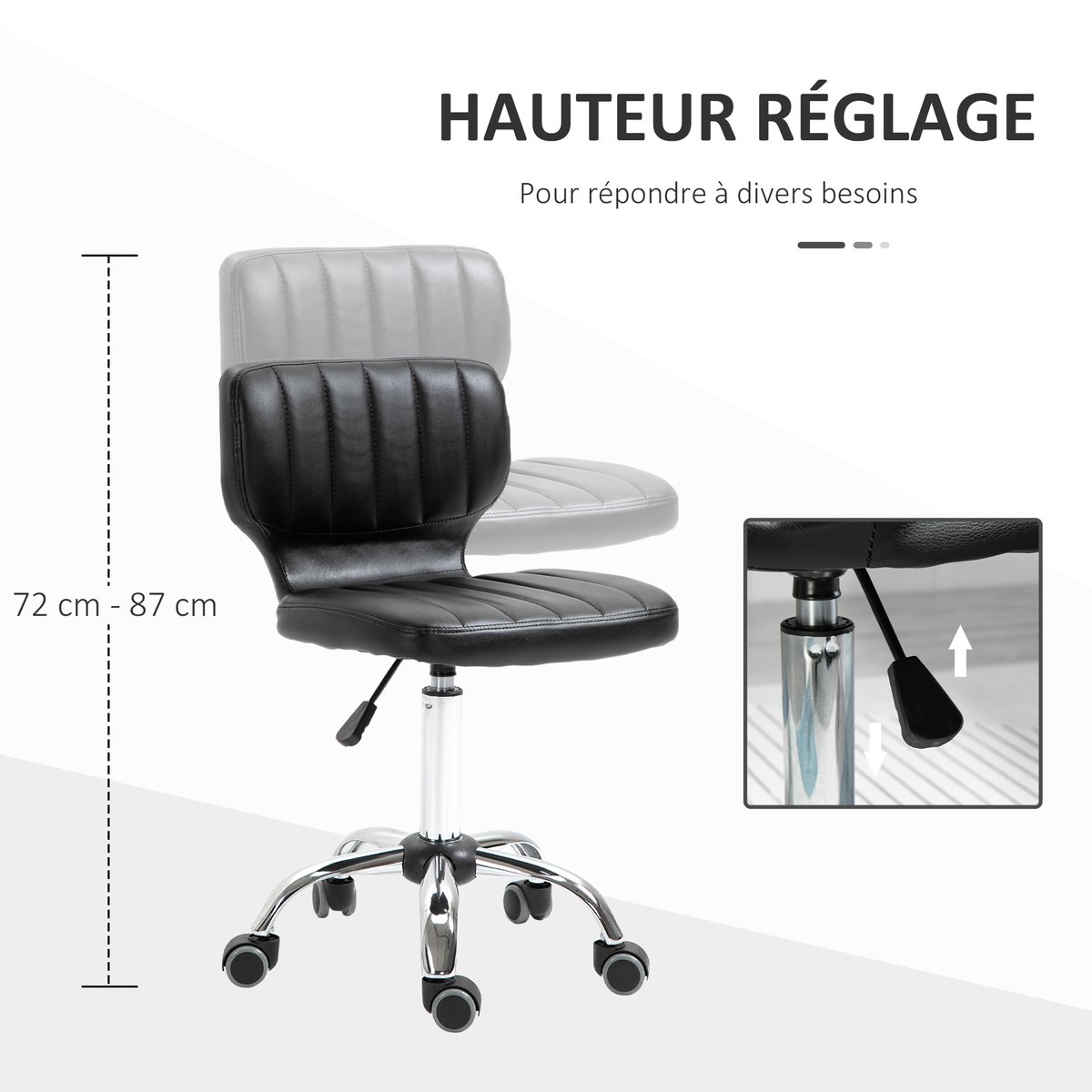 Tabouret de salon Acier Noir noir, métal chromé, HOMCOM