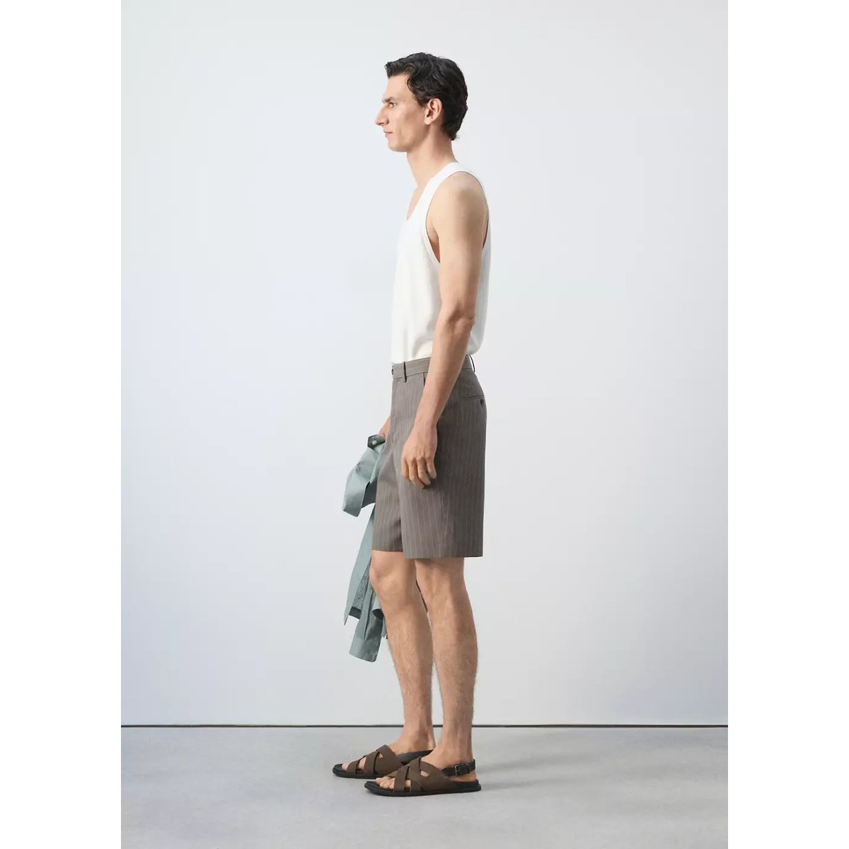 Bermuda à rayures en mélange de lyocell gris vison, MANGO MAN