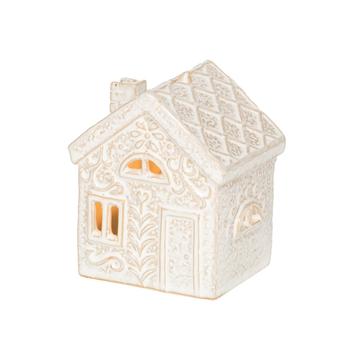 Photophore maison H7,7 cm en céramique blanc, AMADEUS