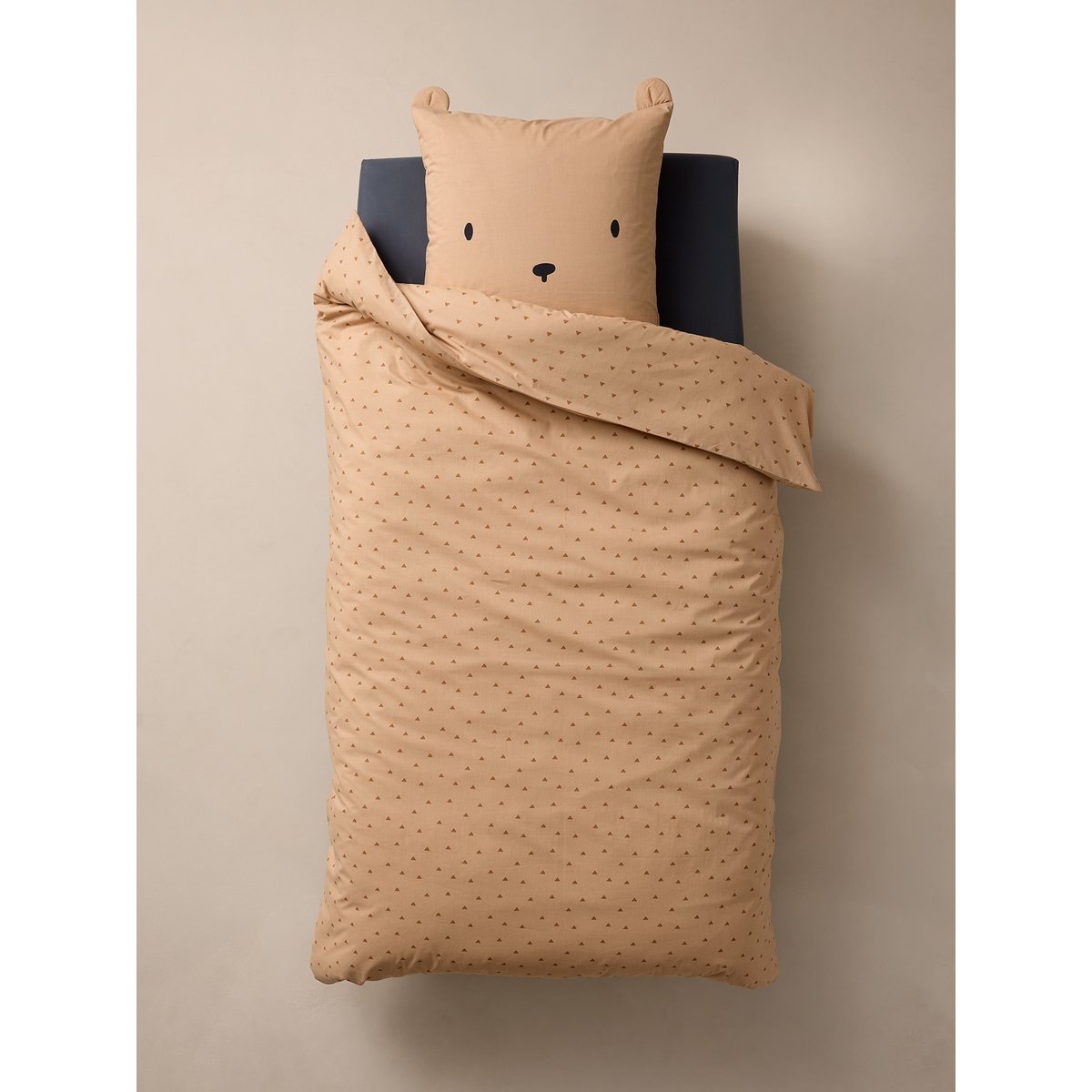 Parure housse de couette + taie d'oreiller OURSON, avec coton recyclé beige imprimé, VERTBAUDET
