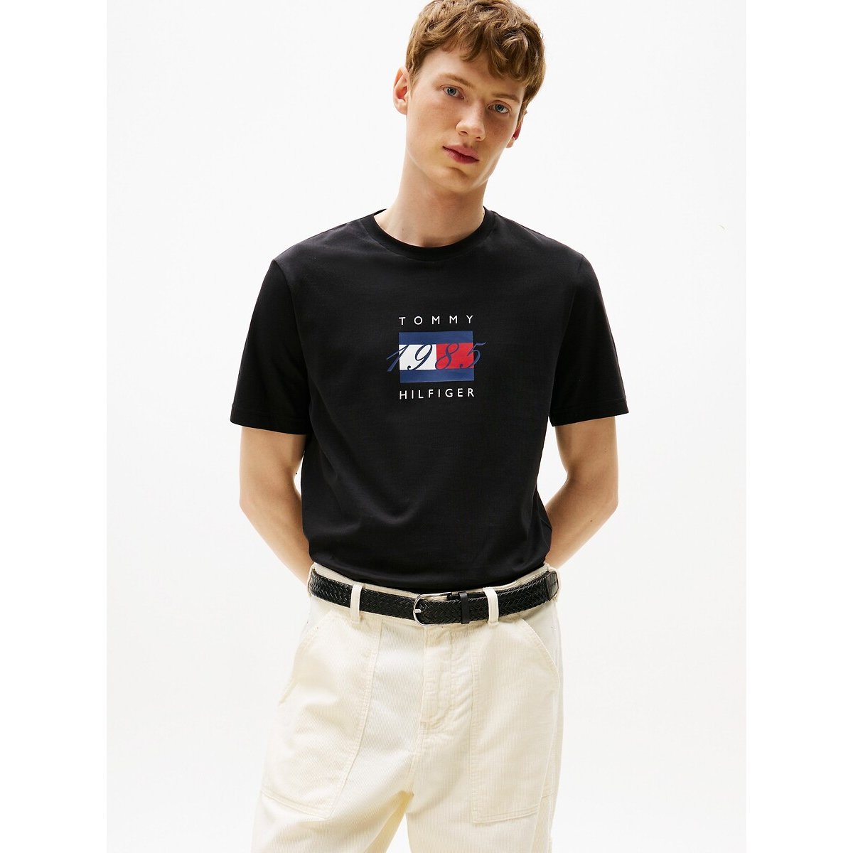 T-shirt manches courtes Linear Flag noir, TOMMY HILFIGER