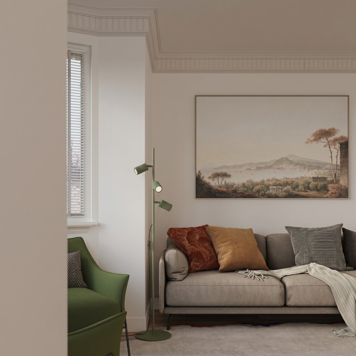 Lampadaire Aluminium Vert Olive GU10 3 KARBON vert olive, EDEN