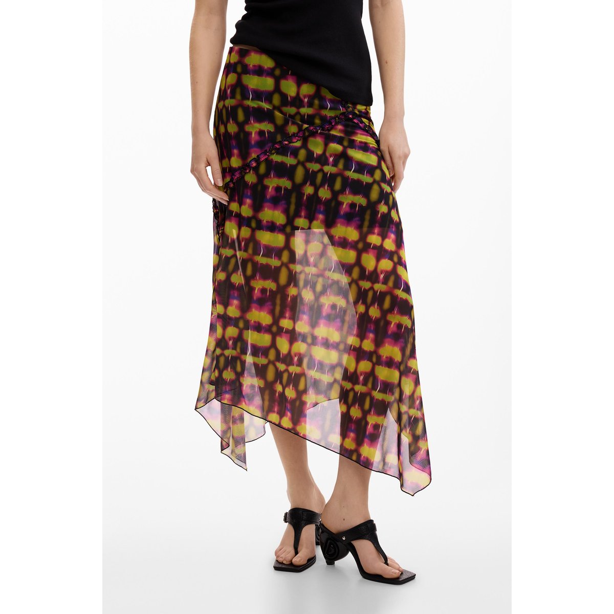 Jupe asymétrique imprimée vert, DESIGUAL