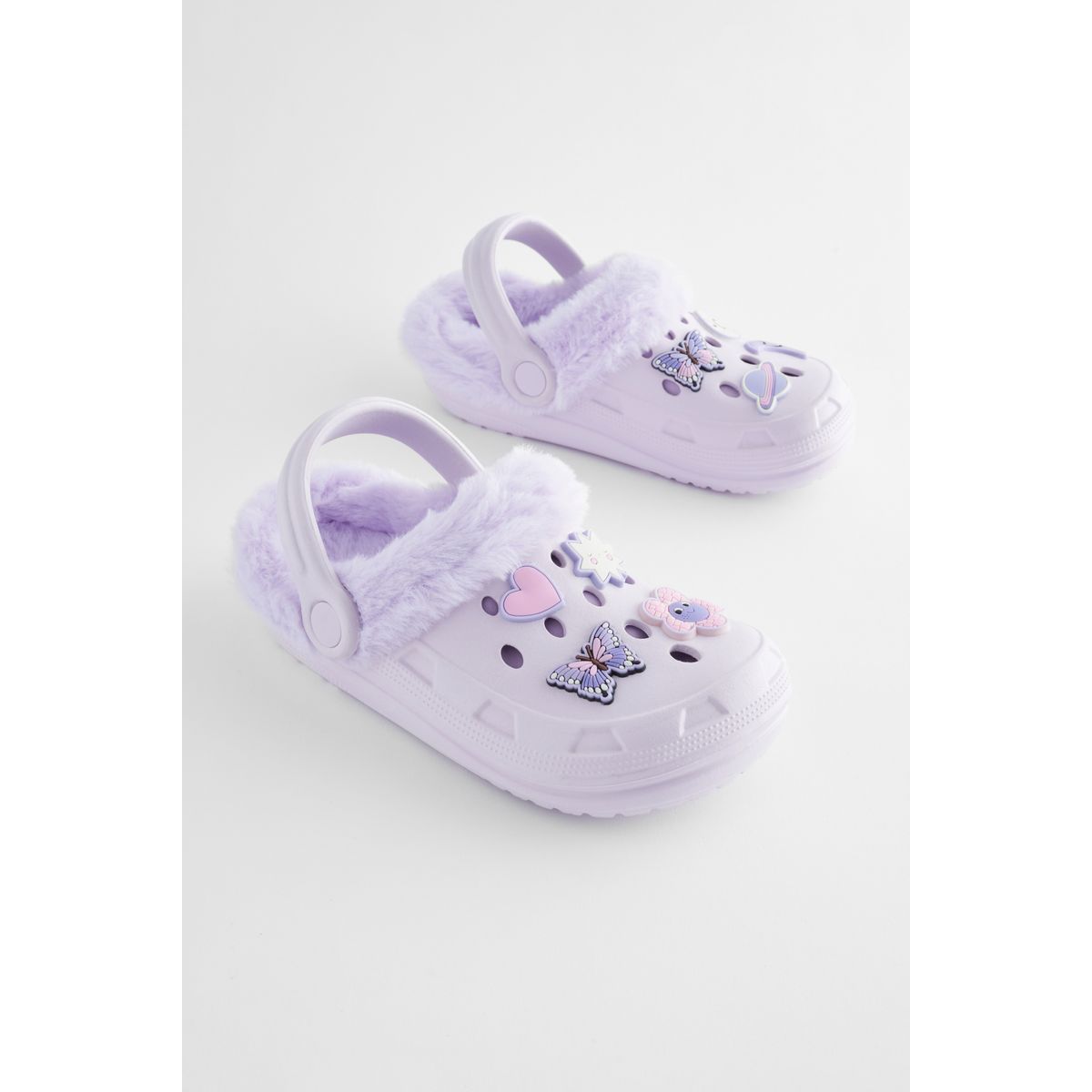 Chaussons sabots fourrés à motif animal papillon violet, NEXT