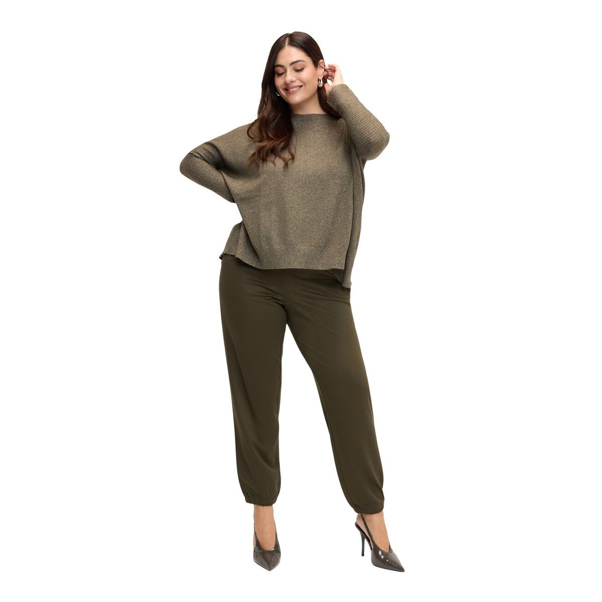 Pantalon jogger avec taille élastique et poignets côtelés verde militare, FIORELLA RUBINO