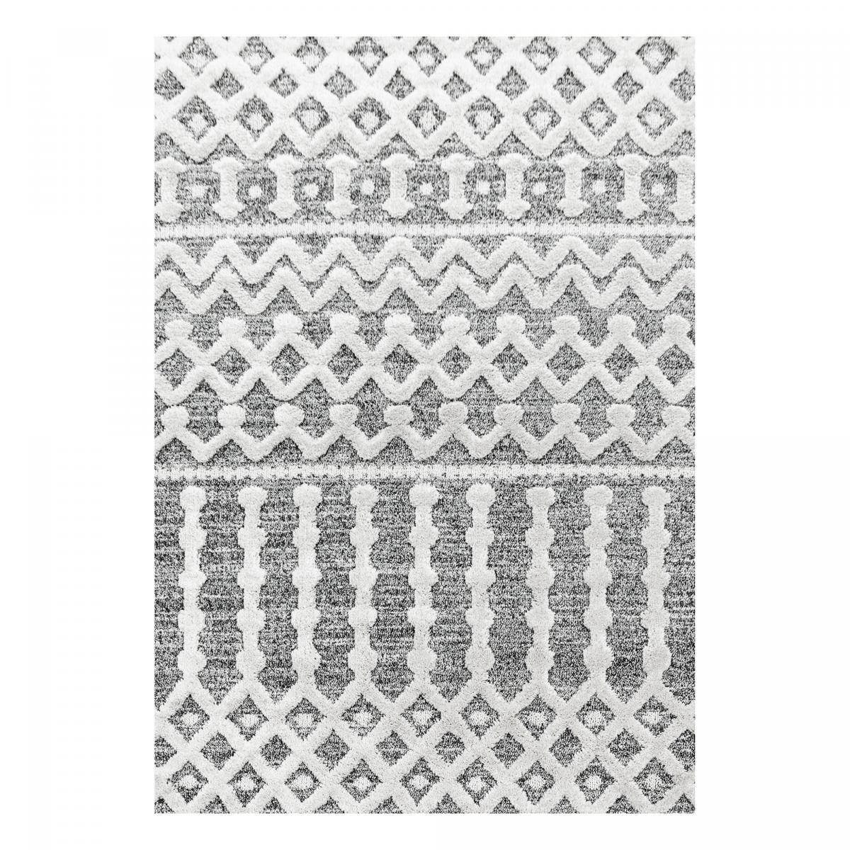 Tapis salon et chambre tissé motif scandinave PISTIOU gris, blanc, UN AMOUR DE TAPIS