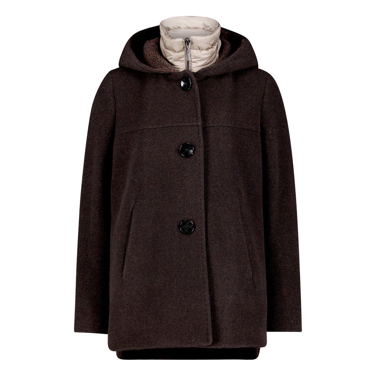 Veste en laine à capuche dark brown melange, GIL BRET