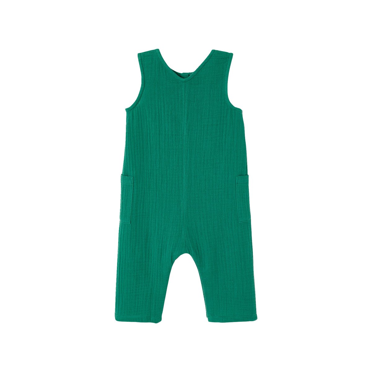 Combinaison longue bébé gaze de coton vert émeraude, VERTBAUDET