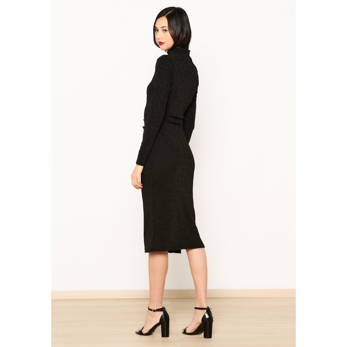 Robe bodycon en fil textile noir, LOLALIZA