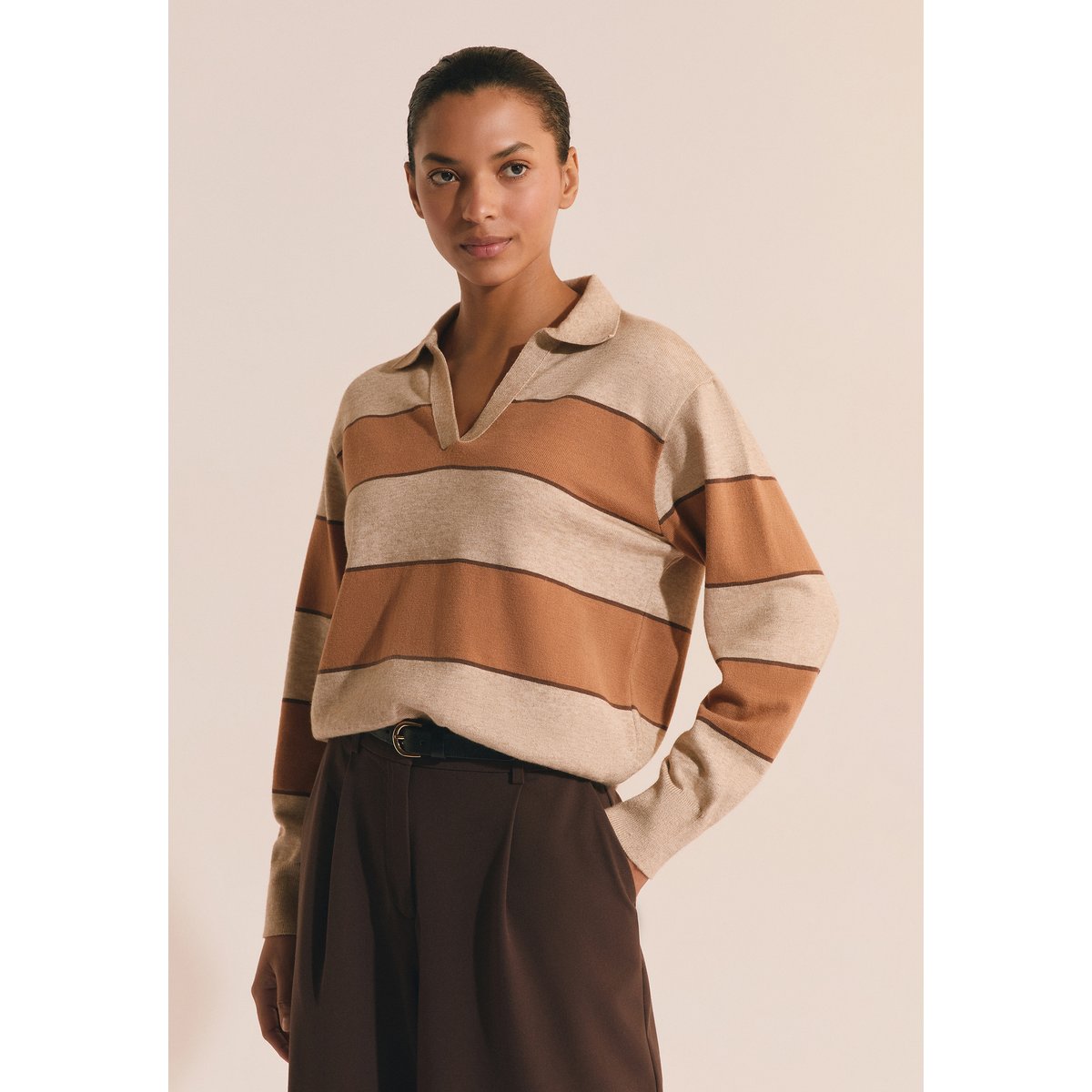 Pull col polo A LOIC taupe, ETAM